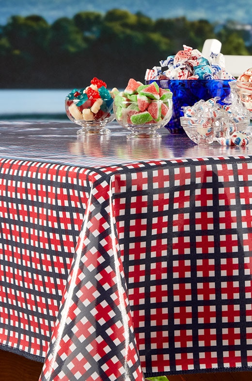 Heavy-Duty Red, White, and Blue Printed Oilcloth Tablecloth
