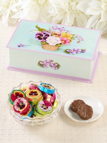 Floral Basket Tin With Foiled Milk Chocolates