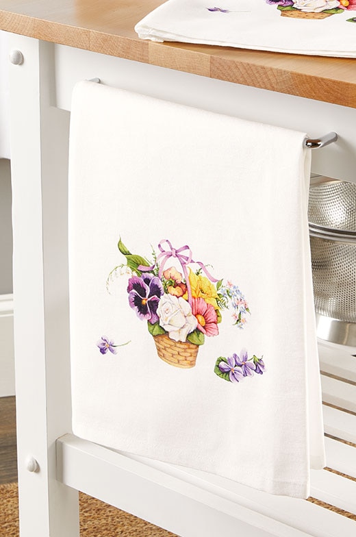 Flower Basket Cotton Flour Sack Towel, Set of 2