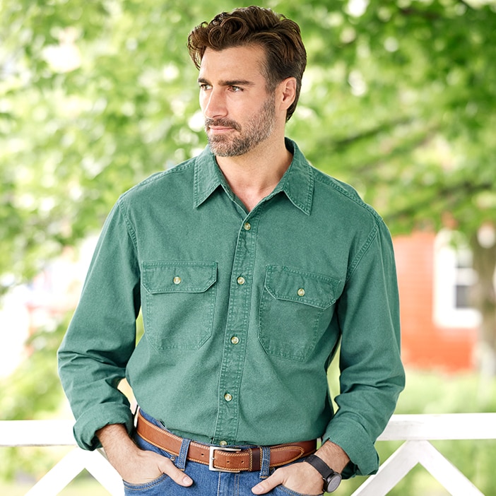 Orton Brothers Solid Washed-Canvas Long-Sleeve Shirt