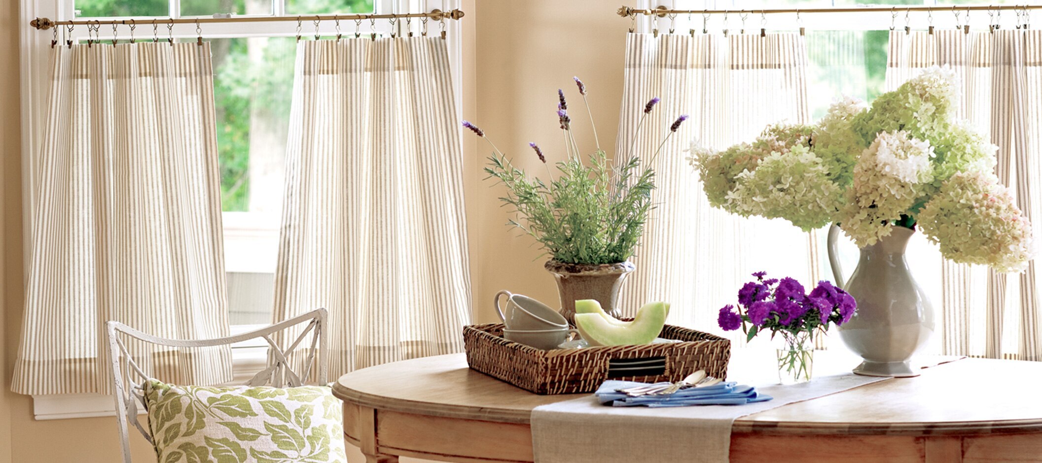 Striped valances curtains hung with clip rings