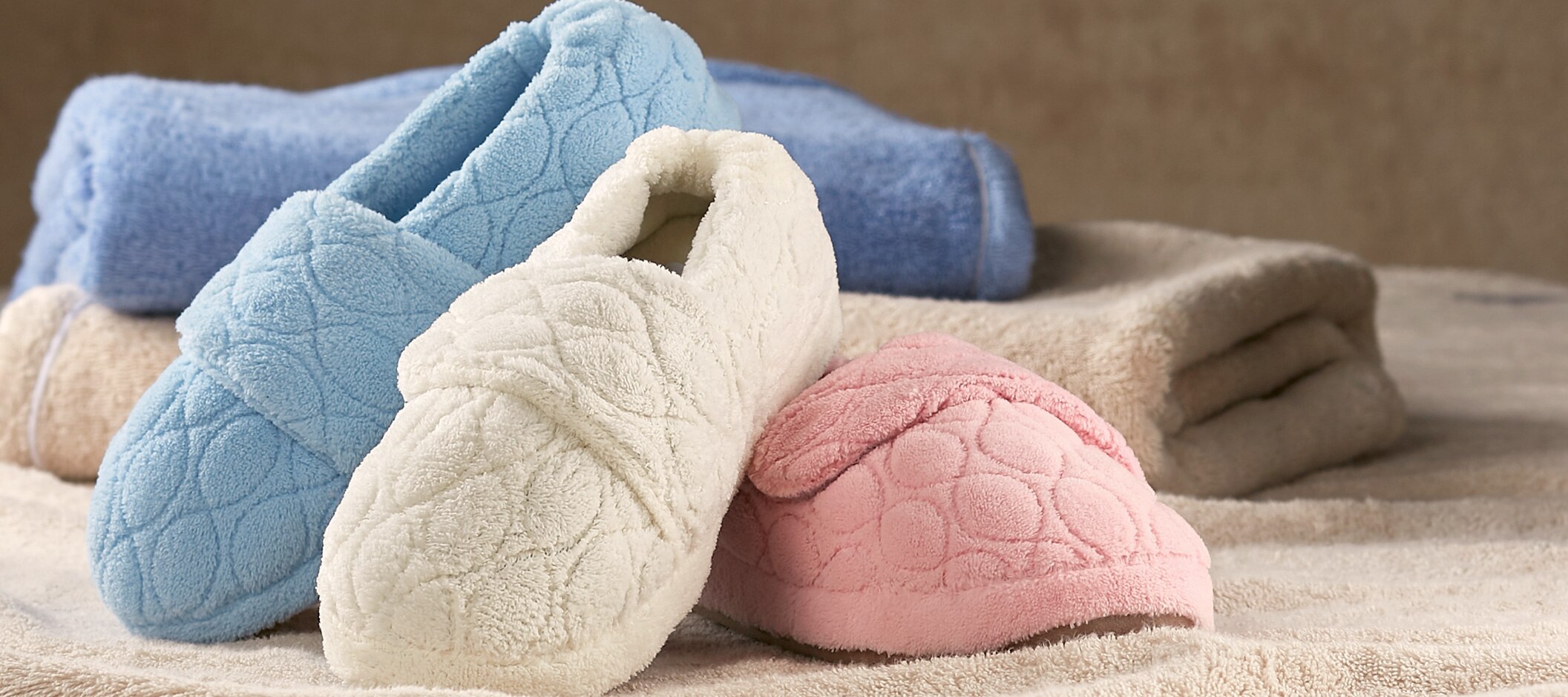 Women's Perfect Comfort Slippers in Blue, White and Pink