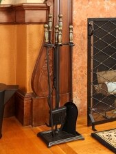 Amish Handmade Antler Handle Wrought Iron Fireplace Tools | Chairish