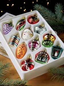 12 Assorted Old-Fashioned Glass Ornaments