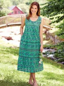 Sleeveless Cotton Lounge Dress Lightweight Tiered Muumuu