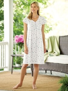 Eileen West Aqua Scroll Cotton Lawn Chemise Nightgown
