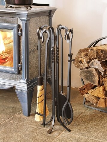Buy EveryMomentCounts 5 Pieces Fireplace Tools Set Wrought Iron Fire Place  Kit Wood Stove Hearth Tools Holder with Handles for Indoor Outdoor Modern  Hand Tool Poker Tongs Shovel Brush Sets Black Online