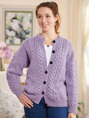 Merino Wool Irish Sweater  Authentic Cable-Knit Cardigan