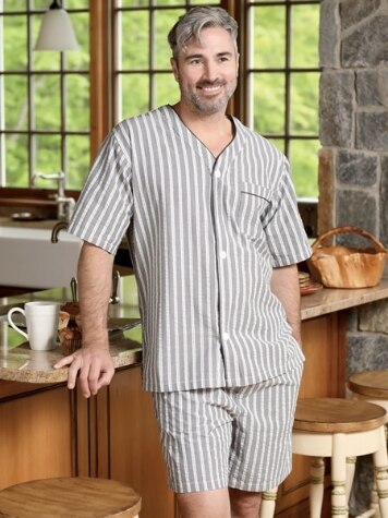 Men's Striped Cotton Seersucker Short Pajamas