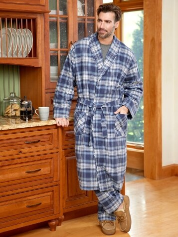 Mens Flannel Wrap Robe  Plaid Robe Made With Portuguese Flannel