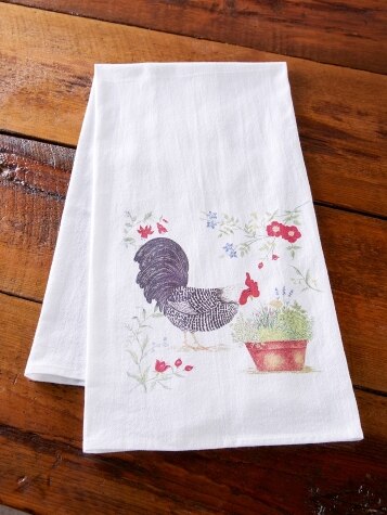 ROOSTERS Large 28x33 Flour Sack Towel Bar Kitchen Gift Organic