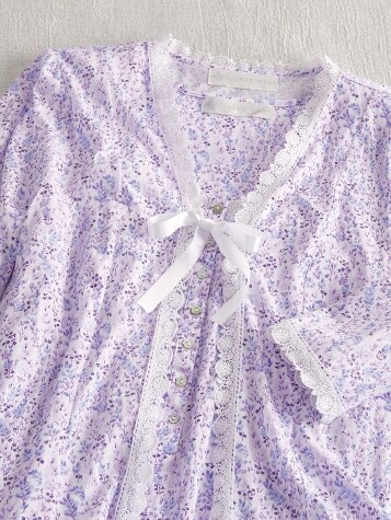 Eileen West Lavender Print Cotton and Modal Bed Jacket