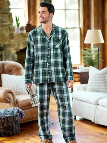 Button Front Flannel Pajamas For Men