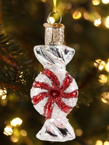 Peppermint Candy Twist Blown-Glass Christmas Ornament