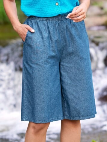 Women s Denim Walking Shorts Blue Small The Vermont Country Store