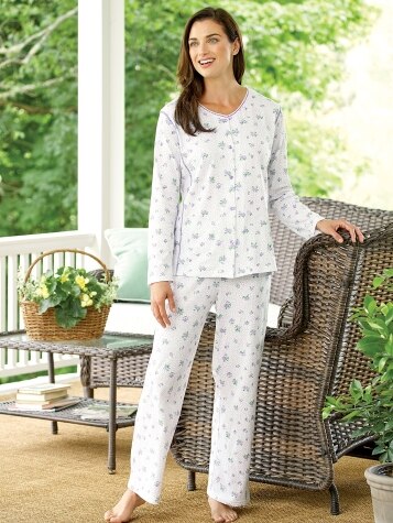 Womens Sweet Violets Floral Cotton Knit Pajamas