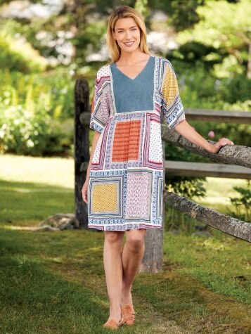 Patchwork print dress deals