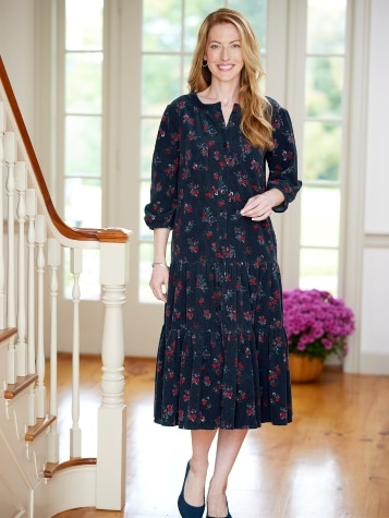 Floral Corduroy Tiered Dress