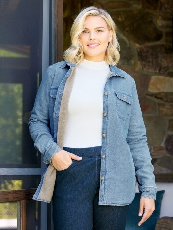 Womens Fleece-Lined Denim Shirt Jacket