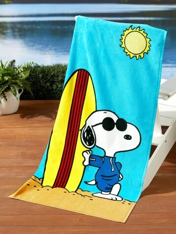 Peanuts Surfing Snoopy Portuguese Cotton Beach Towel, In 2 Sizes