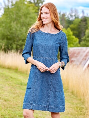 Boatneck Denim Dress