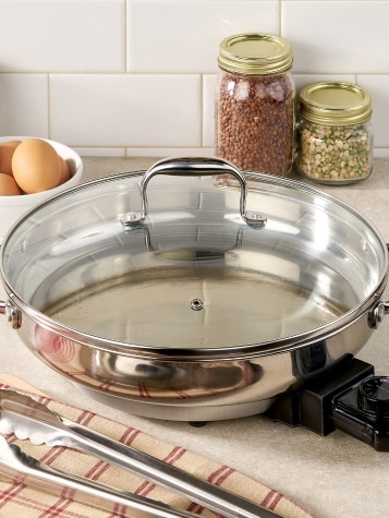 12-Inch Frying Pan Stainless Steel with Glass Cover