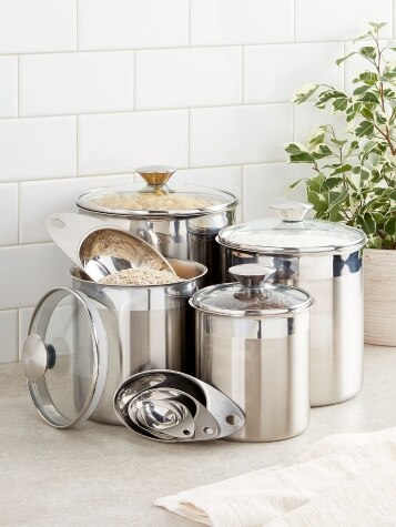 Stainless Steel Canisters with Glass Lids
