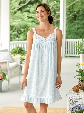 Eileen West Aqua Scroll Cotton Lawn Chemise Nightgown