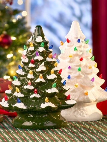 Ceramic Christmas Tree With Colorful Plastic Bulbs