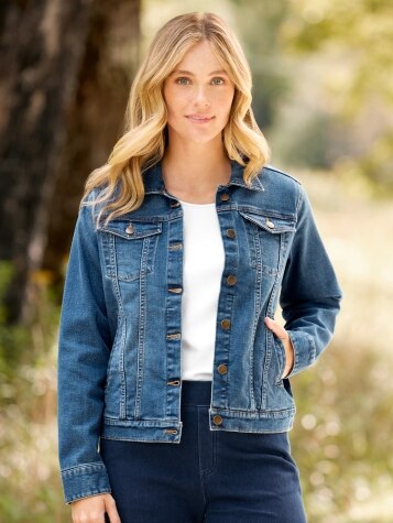 Women s Classic Denim Jean Jacket Blue Medium The Vermont Country Store