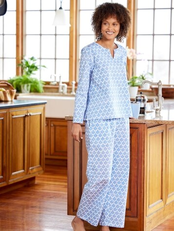 Comfortable Women's Floral Block-Print Tunic Pajamas