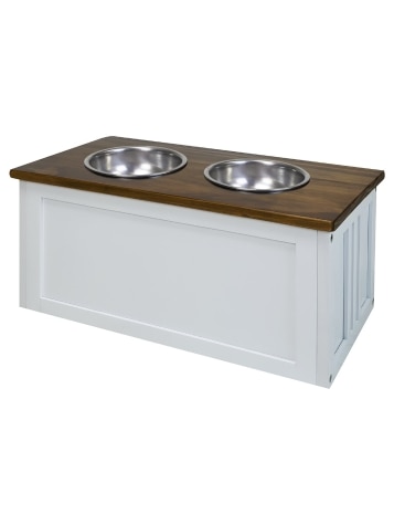 Elevated Dog Bowls Stand with Storage, Wooden Raised Dog Bowls