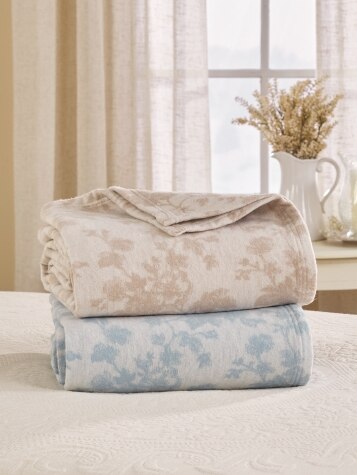 All Cotton Woven Floral Toile Blanket
