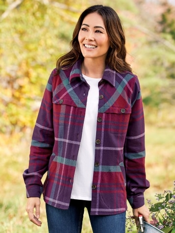 Womens Cotton Flannel Shirt Jacket