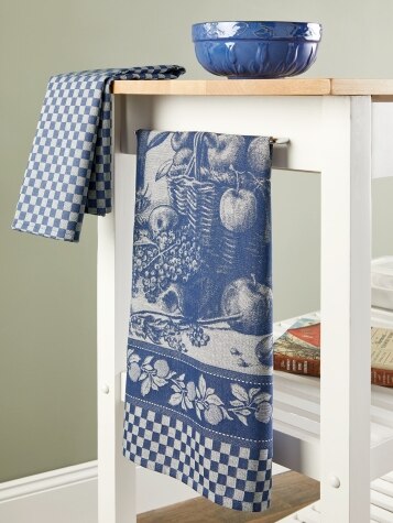 Apple and Gingham Tea Towel Set, Cotton Dish Towels