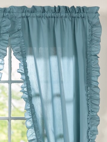 Blue Classic Solid Ruffles Rod Pocket Curtains