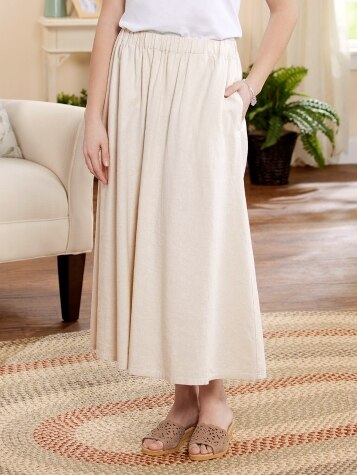 Women s Linen Blend Midi Skirt with Pockets Natural Medium The Vermont Country Store