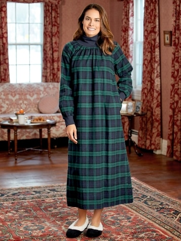 Portuguese Cotton Flannel Mock-Neck Popover Nightgown