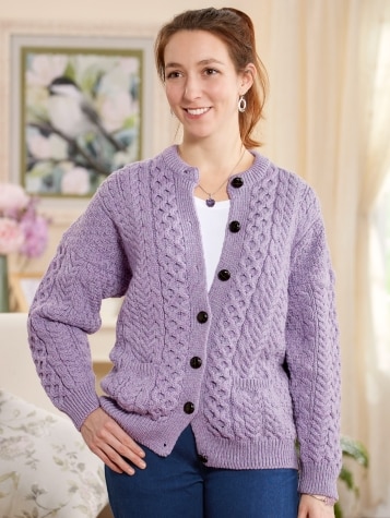 Merino Wool Irish Sweater  Authentic Cable-Knit Cardigan