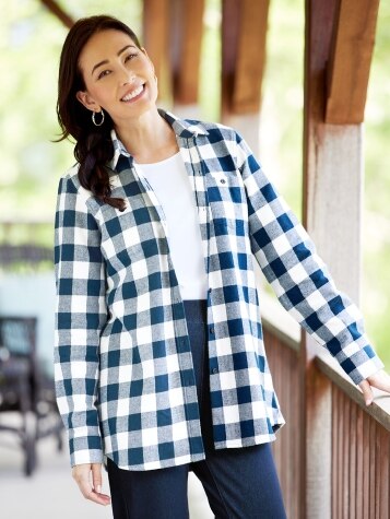 Women's Buffalo Check Flannel Boyfriend Shirt