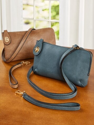 Indigo and Taupe Convertible Crossbody Wristlets