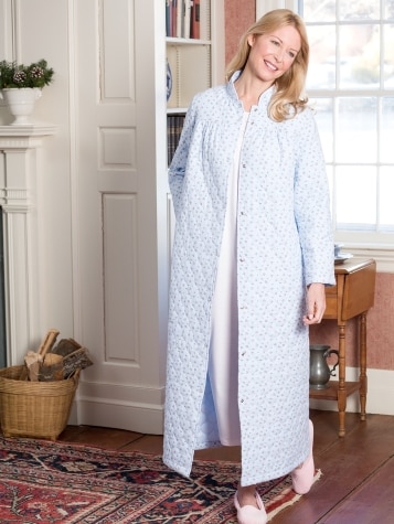 Women's Double-Quilted Long Cotton Flannel Robe