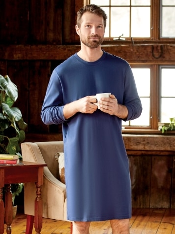 Men's Comfort Knit Crewneck Long-Sleeve Cotton Nightshirt