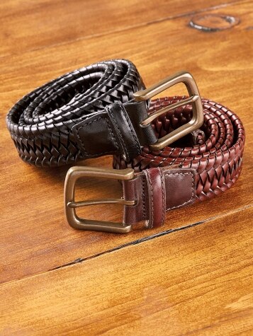 Men's Stretch Braided Leather Belt - Brown - 40 - The Vermont Country Store