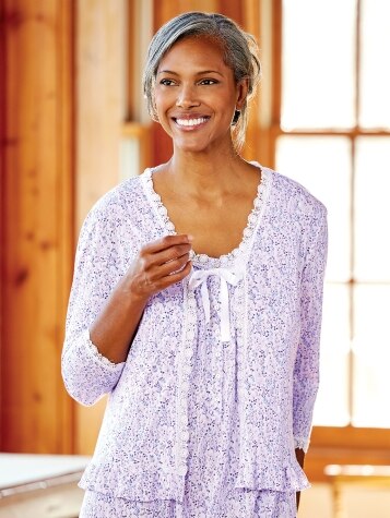 Eileen West Lavender Print Cotton and Modal Bed Jacket