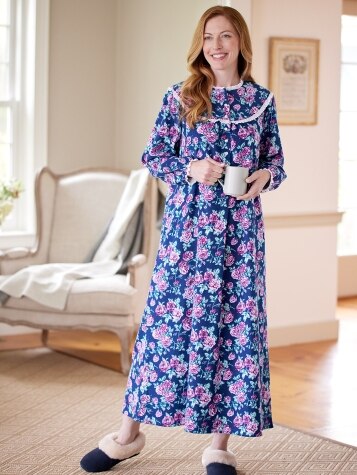 Lanz Nantucket Rose 54 Inch Flannel Nightgown