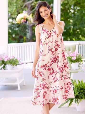 Ella Simone Hummingbird and Cherry Blossom Print Nightgown