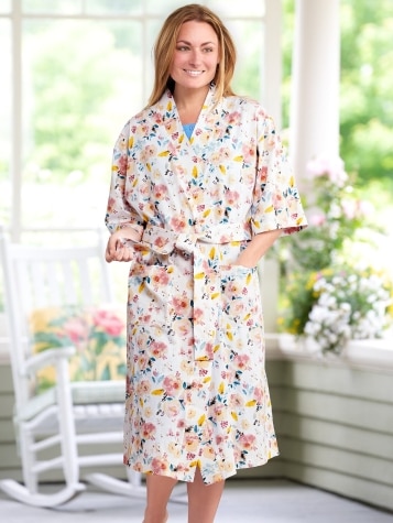 Jersey Knit Cotton Women's Floral Robe