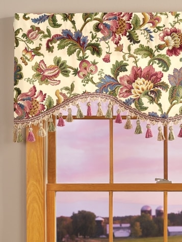 Hearthwood Jacobean Floral Scalloped Valance with Tassel Trim