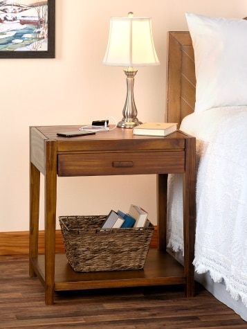 Simple Solid Wood Nightstand with USB Ports